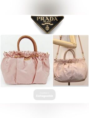 Prada Blush Pink Bow 2way Nylon Zipper Bag Crossbody Removable Strap